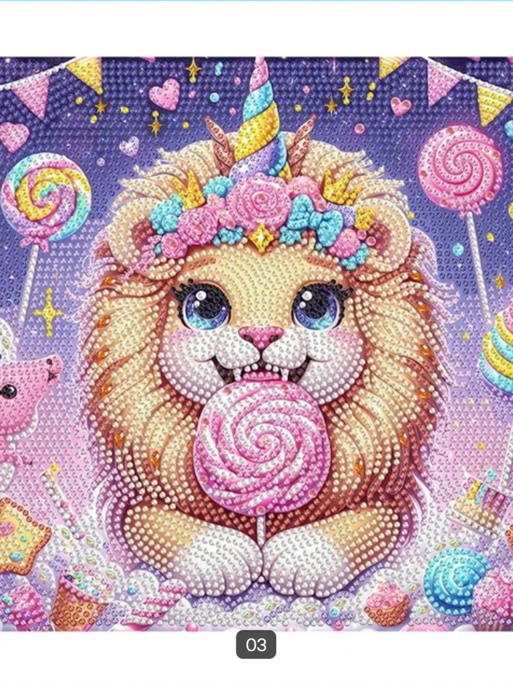 Cute Unicorn-Lion Candy Diamond Art Kit Print in Pastel Colors